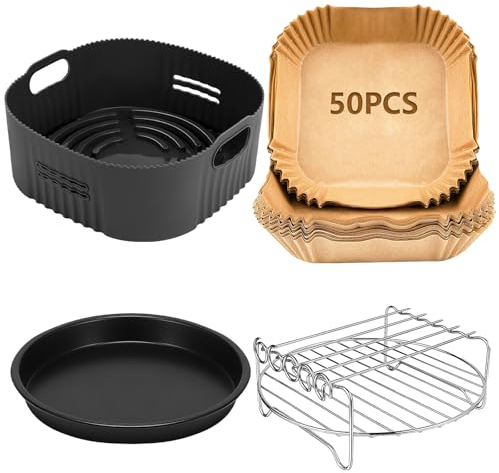 4PCS 22CM Accessoires Air Fryer - Moule Silicone Air Fryer pour Philips Série 2000 6.2L (NA230/00), COSORI 5,5L, Aigostar 7L, Moulinex 6,5L, Silicone Moule Air Fryer Accessoires, Moule Airfryer