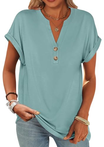 ANRABESS Womens Short Sleeve Henley Tops Summer Shirts Dressy Casual Blouse