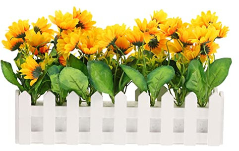 Levemolo Künstliche Sonnenblumen Mit Zaun-Topf Dekoration Für Klassenzimmer Und Zuhause Realistische Farben Pflegeleicht Langlebiges Material Für Raumgestaltung