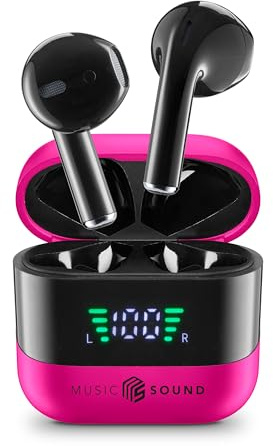 Music Sound, SPARK, Auricolari TWS, Bluetooth, Wireless, Display LED, Play Time 17 Ore, Pairing Automatico, Controlli Touch Sugli Auricolari, Rosa