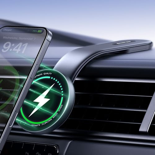 MAGIC JOHN 15W Car Mount, Cell Phone Cooler, Dashboard/Ventilation, Magnetic Charger, Mobile Phone Holder for iPhone 16/15/14/13/12, S25, Fast Charging