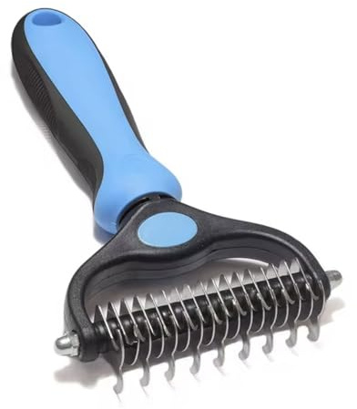 Pet Grooming Brush, Double-Sided Deshedding Tool, Undercoat Rake for Dogs and Cats, Blue (Blue Large)