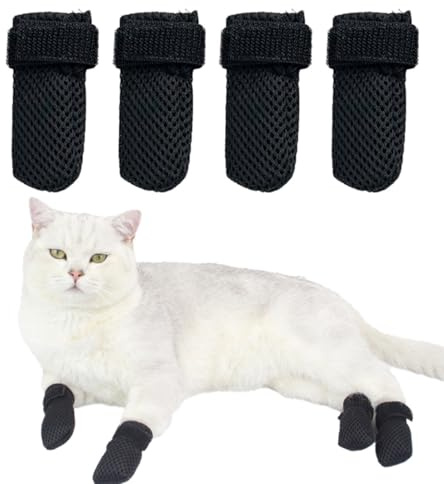 XYTAHDM 4 Stück verstellbare Katzenschuhe aus Netzstoff,Kratzschutz für Katzen Atmungsaktives Mesh Katzenpfotenabdeckungen,zum Baden von Haustieren, Schneiden von Nägeln, Überprüfen(M)