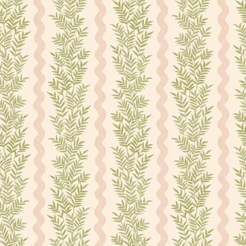 Foliage Stripe Modern Scandinavian Style Lightly Textured Wallpaper in Cream/Blush Perfect for Bedrooms, Living Rooms, Hallways and Restrooms by Holden 13960