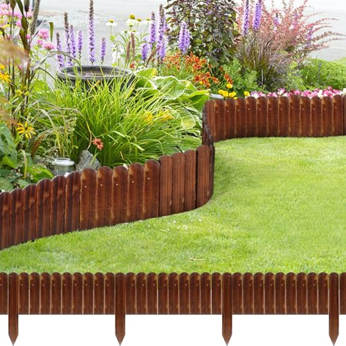 Garden Wooden Fence,6ft X 8in Pine Wood Flower Bed Edging Borders, No Fading Planter Fencing for Outdoor Patio Lawns Yard Flower Bed Decoration