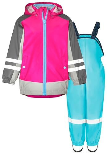 Playshoes regnset, tvådelad 3-i-1 regnjacka och regnbyxor, vattentät, 3-i-1 rosa-turkos, 128