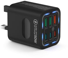 USB C Plug Fast Charger, 6 Port USB Plug UK 3 Port PD Power Adapter +3 QC Multi Mains Wall Charger Multiport Type C Charging Plug for iPhone 16 15 14 13 12 11 Pro Max Plus XS XR SE 8,iPad,Samsung