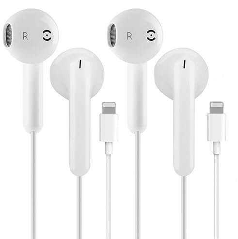 Lot de 2 Écouteurs Intra-Auriculaires avec Câble Lightning pour iPhone 14/13/12/11/8/7/X/Pro/Pro Max, Hi-FI Stéréo Apple Lightning