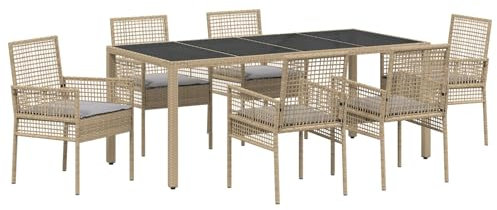 vidaXL Set de Comedor de jardín de 7 Piezas de con Cojines, Hecho de ratán sintético Beige. Es Ideal para Patios, Balcones y terrazas. Son Muebles Modernos y Resistentes al Clima, DIS