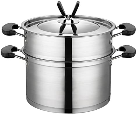 Olla de Cocina Multiusos de Dos Niveles, vaporera eléctrica con Asas, Olla de Acero para cocinar al Vapor, Multifuncional, para Espesar Salsas, sopas y Mucho más.