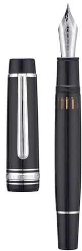 Wikult Yongsheng 930 Penna Stilografica, #9 pennino fine con sistema di caricamento a pistone, serbatoio d'inchiostro per recinzione nero pianoforte con design a sommità piatta (Finiture Argento)