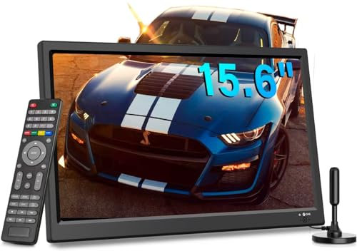 KCR TV Portatile 15,6 Pollici, DVB-T2 Digitale, Compatibilità AC/DC 12V, Ingressi HDMI/AV/USB, Telecomando
