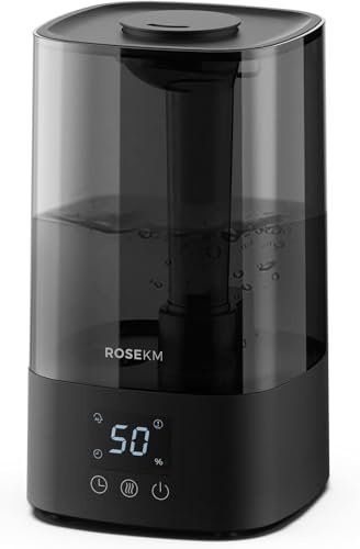 Rosekm Automatischer Luftbefeuchter für Schlafzimmer & große Räume, 4,5L Kaltnebel-Befeuchter mit Timer & Feuchtigkeitssensor, bis zu 18H Laufzeit, Auto-Abschaltung, 360°-Düse (Schwarz)