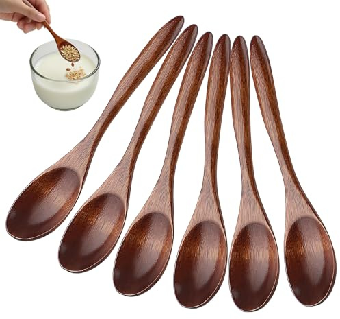 Cuillere en Bois, Wefaly 6 Pièces Cuillere en Bois de Cuisine Petite Cuillère Cuill ère à Miel Louche en Boi s pour Thé Café Confiture Miel Marron (14.5×3.2cm)