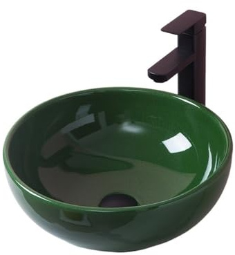 Lavandini da appoggio Lavabo da appoggio in ceramica di piccole dimensioni, creativo e colorato, con smalto craquelé, for il bagno(Green)
