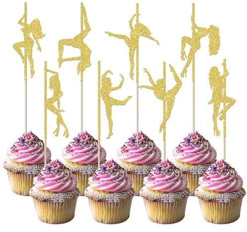 24 Stück Pole Dance Mädchen Tortendeko Pole Dancing Cupcake Toppers Glitzer Dancers Kuchen Deko für Bachelorette Hochzeit Brautparty Geburtstag Party Cupcake Dekorationen Gold