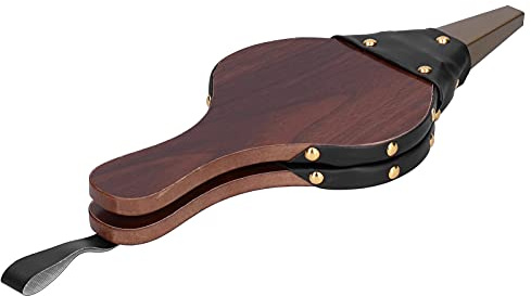 Keenso Manual Wooden Fireplace Bellows, Heat Resistant Faux Leather Air Blower, Rustic Blower for Picnic and Fireplace Hanging Tool