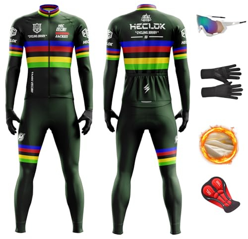HECLOK Maillot de Ciclismo para Hombre Invierno | Conjunto Térmico Antiviento con Pantalones de Gel 9D para Bicicleta de Carretera y MTB - Protección Total contra el Frío (TYP-6,L)