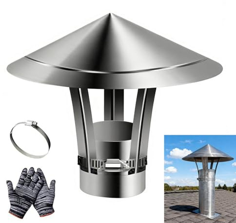 Cappello da Camino in Acciaio Inox 90 100 110 120 130 mm, Copertura Antipioggia for Camino,Comignolo Stufa A Pellet Durevole per Camino Stufa A Legna O Pellet,Attacco Tondo(250 mm)