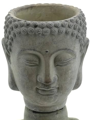 Gasper Zement Buddha Kopf Pflanzgefäß Grau gewaschen 17 cm x 15 xm x 14 cm