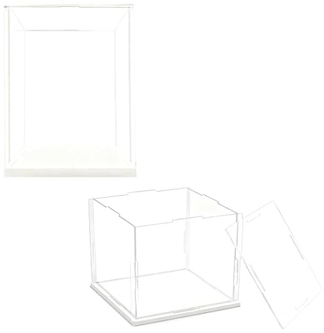 YUQIWKK Transparente, Staubdichte Sammler-Vitrine mit Sockel, 10/15/20/25/30/40/50cm Hoch, Montierbare Staubdichte Acryl-Box 3mm Dick für Sammlerstücke Spielzeug Figuren(Weiß,H30cm,L45xW35cm)
