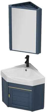 Lavabo sospeso angolare combinato con rubinetto e scarico, armadio compatto a parete per piccoli spazi bagno