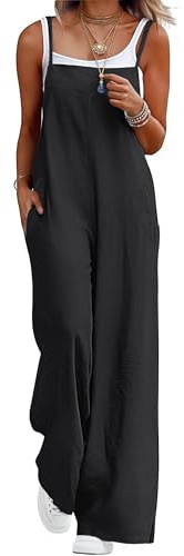QIXING Dungarees for Women UK Summer Boho Casual Loose Wide Leg Jumpsuits Sleeveless Ladies Playsuits with Pockets