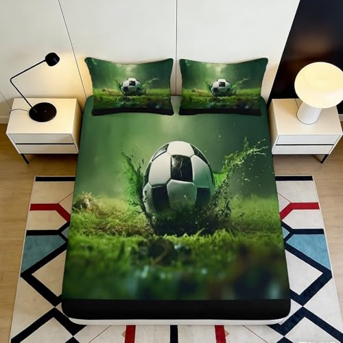Drap-Housse Football 3D Imprimé Microfibre Antidérapant Grande Profondeur Linge de Lit Football Mattress Fitted Cover Lavable Protection Complète 200x200x25cm 90x200x25cm