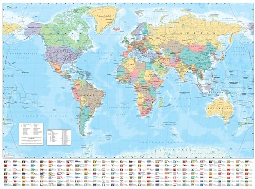 Collins Large World Wall Paper Map (70 x 91.5 cm): Paper map with flags, perfect for classroom, office and home