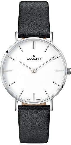 Dugena Damen Quarz-Armbanduhr, Saphirglas, Lederarmband, Linée, Schwarz/Silber, 4460744