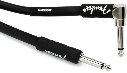 Fender Professional Series Instrument Cable, 25ft, Straight/Angle | Guitar cable for live performance, 99% oxygen-free copper, low noise, nickel-plated 1/4 jacks, straight/angle connectors