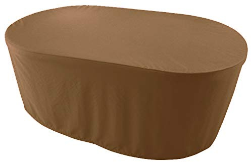 Premium Abdeckplane Oval 180x100x70 cm Essbank Sitzbank Holzbank Gartenmöbel Gartentisch Hülle Abdeckung Haube Schutzhülle Abdeckhaube 900 D, 500 g/m², 6.000 mm WasserbeständigkeitKaffe Latte