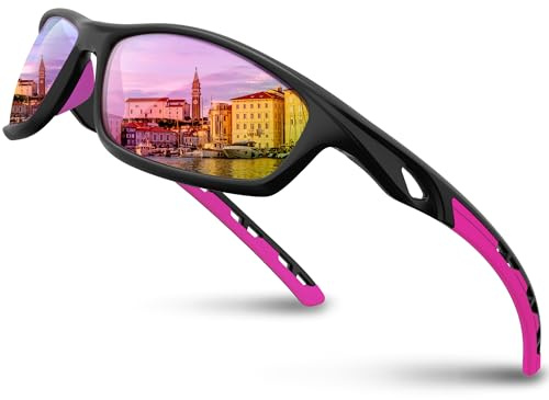 RIVBOS Womens Sunglasses Polarized TR90 Unbreakable Frame Sports Driving Fishing Cycling RB833-Black&Pink