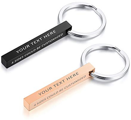 XUANPAI Personalisierte Maßgeschneiderte Vertikale Schwarz Überzogene 4 Seitige Können Graviert Werden Edelstahl Minimalistischen Quader Bar Keychain Schlüsselanhänger Geschenk Unisex