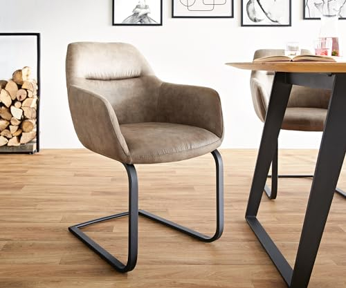 DELIFE Schwingstuhl Pejo-Flex Freischwinger flach Schwarz Mikrofaser Taupe Vintage Taschenfederkern