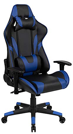 Flash Furniture X20 Silla para juegos y carreras, de oficina, ergonómica, para PC, ajustable, giratoria, totalmente reclinable, en LeatherSoft rojo, piel artificial, azul, 1 ud.