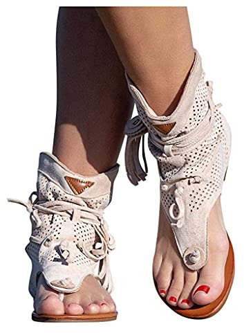 Alilyol Flip Flops Sandals Fringes Thong Flats Shoes For Women Suede Tassels Womens Retro Casual Tassel Sandals,Beige-9.5,CN41