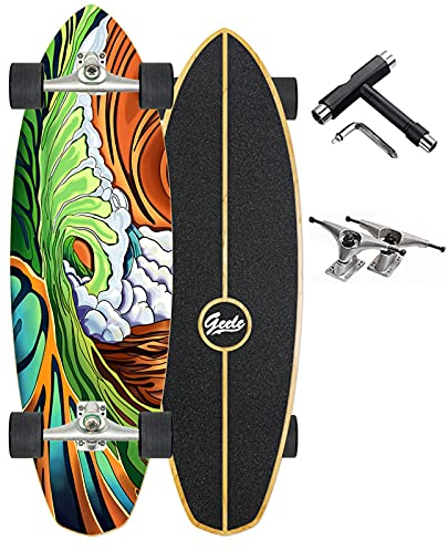 Skateboards Dance Skate Board Komplett Cruiser Tanzen Longboard Ahornholz Outdoor Freeride, 32 Zoll, mit ABEC-11 Kugellagern und T-Tool, Drop-Through Skateboards Cruiser Erwachsene Kinder Anfänger,D