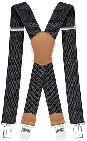 Pejoye Bretelle da uomo larghe 4 cm 3,8 cm resistenti per pantaloni con 4 clip in metallo resistenti, regolabili ed elastiche, per uomini e donne, forma a X, Nero-arancione, M