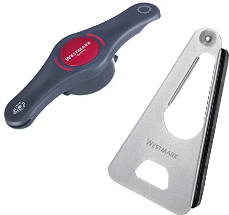 Westmark Set, 2tlg.: 1 Vielzwecköffner + 1 Multi-Öffner, Hochwertiger Kunststoff/Stahl/Gummi, Twist/Propeller, Silber/Anthrazit/Rot, 105022E6