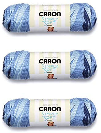 Caron Simply Soft Saturday Blue Jeans Ombre-garn - 3-pack med 141 g - Akryl - 4 Medium (kamgarn - 235 meter - Stickning/virkning
