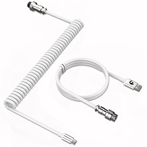 MAMBASNAKE C01 Spiralkabel USB C för Mekanisk Tangentbord, Custom Coiled Keyboard Cable för Gaming Tangentbord, Type-C till USB-A, TPU Lindad Tangentbordskabel med Avtagbar Aviator-anslutning - Vit | för spelmekaniskt tangentbord, HyperSpeed typ C till USB-A Aviator-kabel, avtagbar metallluftfartskontakt, för PC/Phone