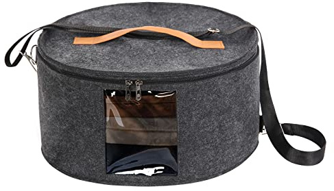 Ohiyoo Boîte de rangement ronde avec couvercle, boîte à chapeau de voyage pour hommes et femmes, boîte de rangement pour jouets en peluche avec couvercle (gris foncé)