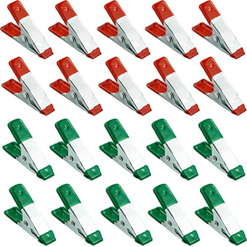 Morsetti a molla in metallo, resistenti con punta e rivestimento in gomma, morsetti in legno per teloni, campeggio, strumento per la creazione di modelli, 20 pezzi (verde e rosso)