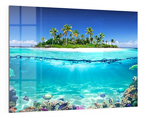 DEQORI Glas-Magnettafel | 120x90 cm groß | Motiv Insel im tropischen Meer | Memo-Board aus Glas | Magnetboard inkl. Magnete, Stift & Tuch für Küche & Büro | Tafel magnetisch & beschreibbar