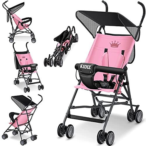 KIDIZ® City Poussette pour enfant - Pliable - Roues 360° - Housse de protection solaire et pluie - Pliable - Harnais de sécurité à 5 points - À partir de 6 mois - Rosa