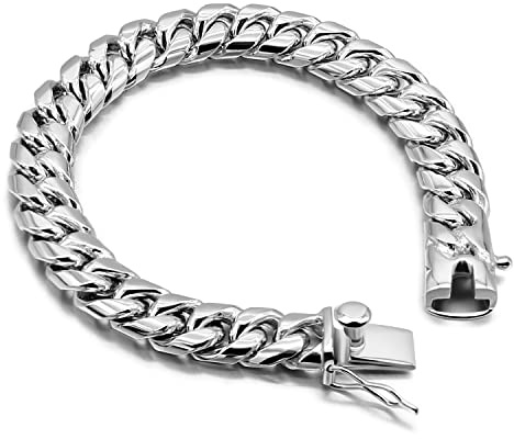 Bracciale Cubano Massiccio 10MM in Argento 925 per Uomo di Dankadi, Catena Cubana Classica Liscia e Cannelure 17,8-25,4 cm Gioielli Regalo Anniversario per Adulto Padre, 8.5 inch, Metallo