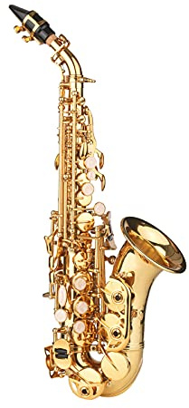 KOCAN saxophone, Bb Soprano Saxophone Gold Lacquer Brass Sax with Instrument Case Mouthpiece Neck Strap Cleaning Cloth Brush for Musicians Beginners
