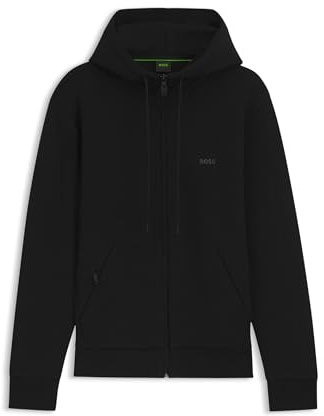 BOSS Herren Saggy Kapuzenjacke aus Stretch-Baumwolle mit Reißverschluss und Logo-Print