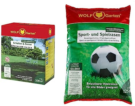 WOLF Garten - Premium-Rasen Schatten & Sonne LP 200 m²; 3820050 & Sport- und Spiel-Rasen, 125 m²; 3825020
